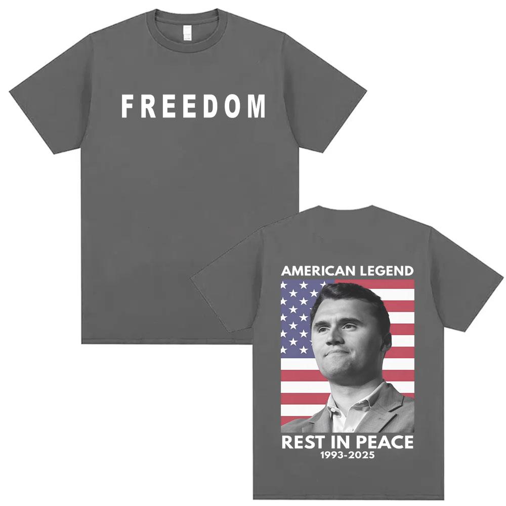 American Legend Rest In Peace A True Patriot Charlie Kirk Double Sided Graphic T Shirts Unisex Women Fashion Oversized Tshirt Tops