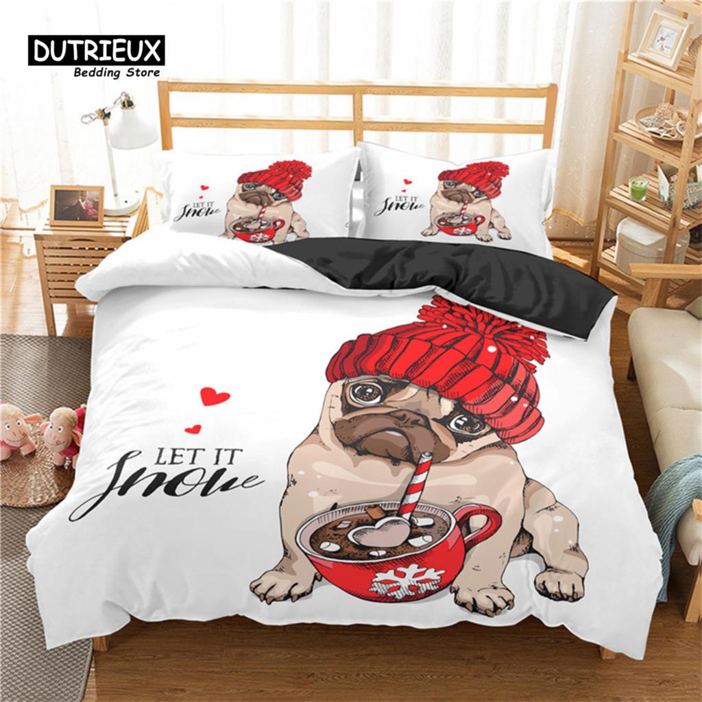 Modern Elegant Pug Pet Dog Polyester Funny Cartoon Animal Size For Kids Child Teens Decor Full King Comforter