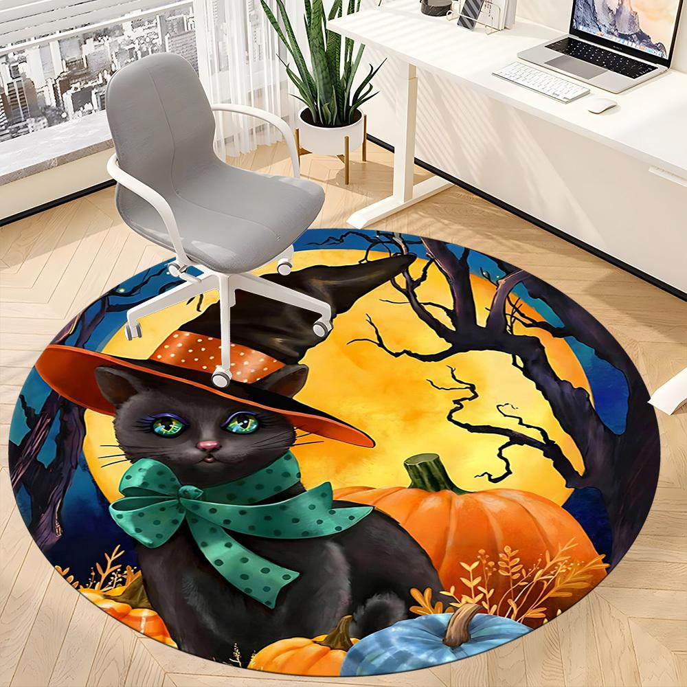 1pc Halloween Cat Chair Carpet for Office Non-Slip, Machine Washable Rug for Office, Room - Holiday Decor, Machine Made yy251016162