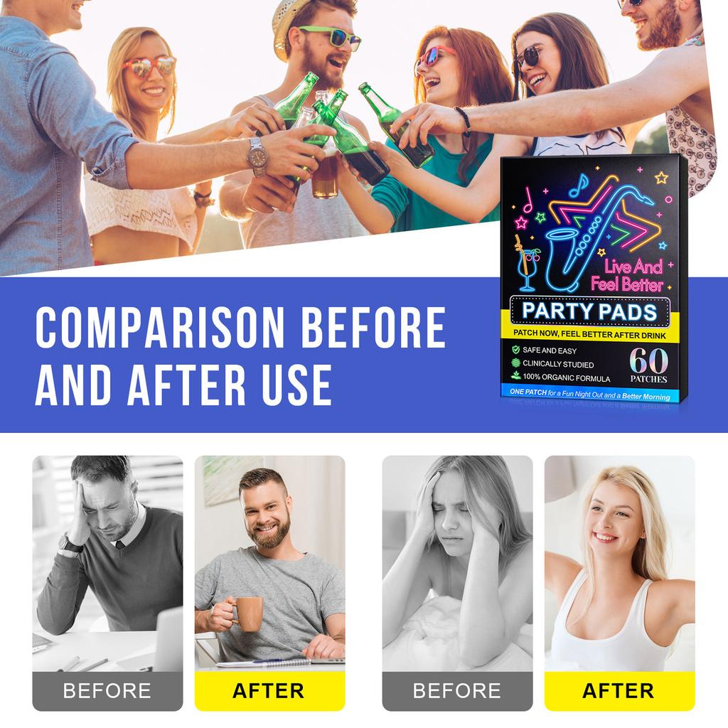 60PCS Party Patches Stickers Wake Up Refreshed After Party Recovery Hangover Relief Patches for Before Drinking