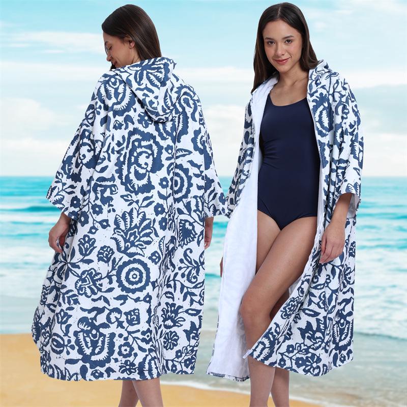 Microfiber Quick-Dry Hooded Beach Poncho Bathrobe for Adults