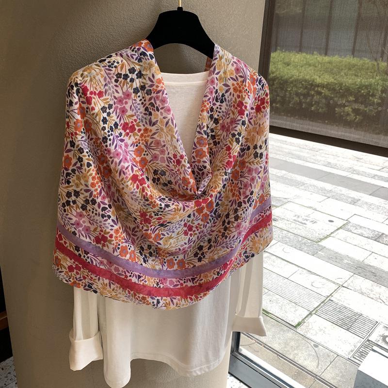 Pink And Purple Small Floral Scarf Women'S Try Versatile Scarf Windproof And Cold Outside With Spring And Autumn Shawl Versatile Scarf