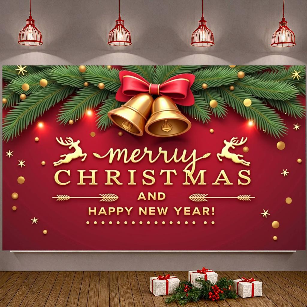 Christmas Party Banner New Year Theme Festive Banner Xmas Banner Pine Branch For Mall Decoration Indoor Decor Holiday Event