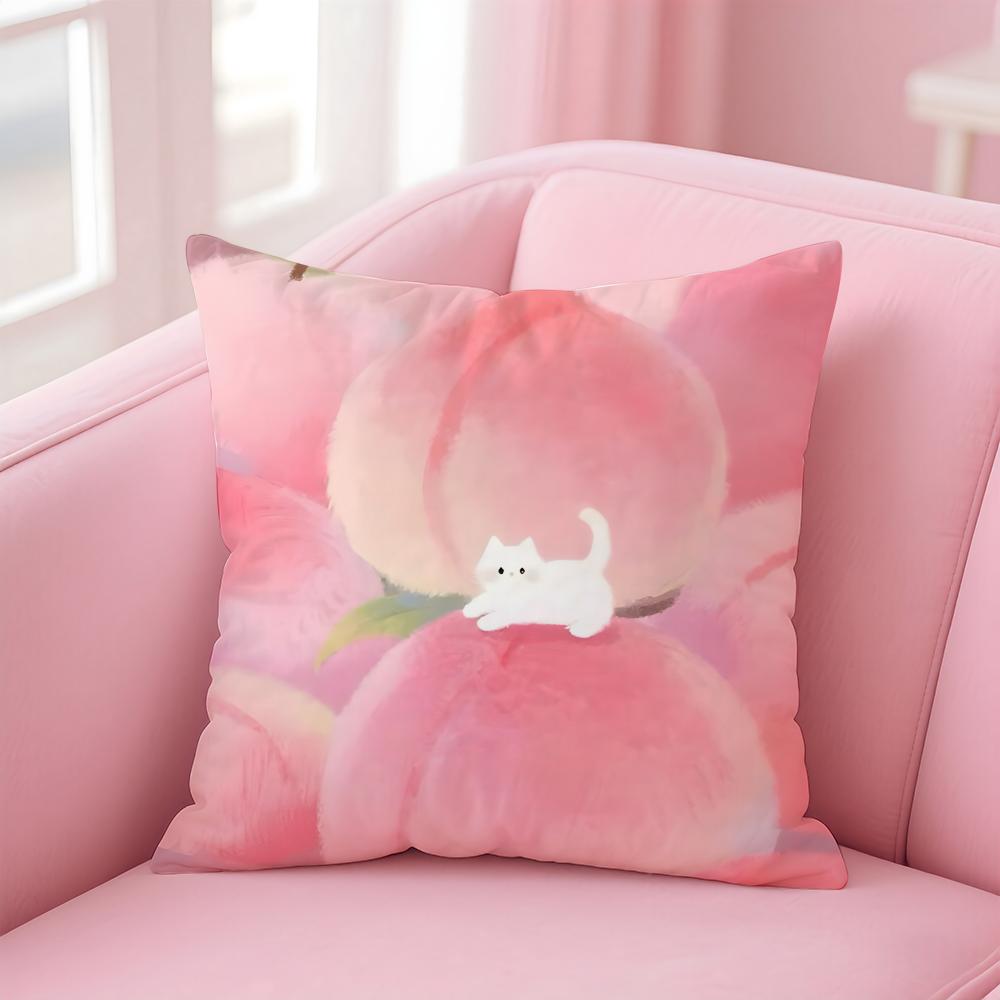KKitty Flowers apples Kitty Cushion Cover Pillow Case Soft Friendly Fabric Concealed Zipper