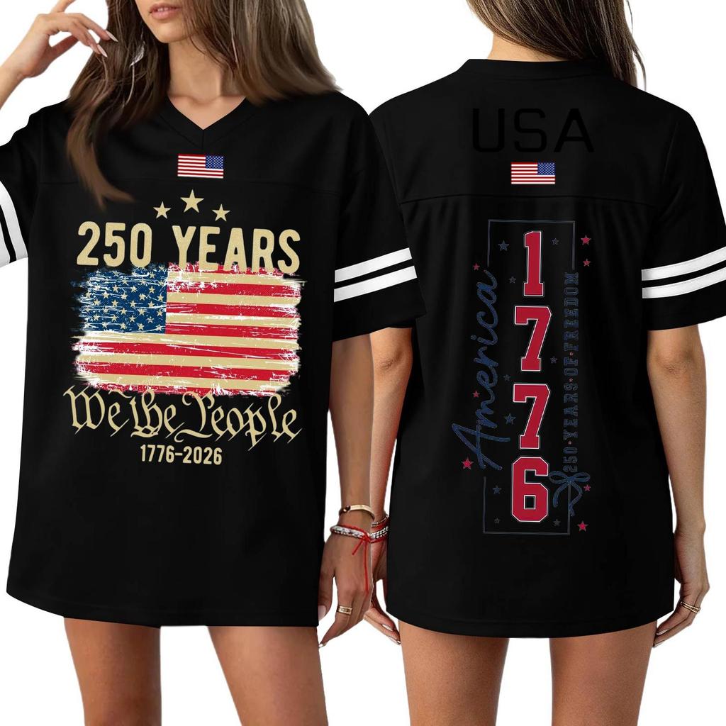Women's Casual Fashion V-Neck Sports Independence Day Print Short Sleeve Sports T-Shirt Top
