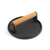 Cast Iron Meat Press Board Heavy-Duty Wooden Handle Steak Burger Press Flat Top Round Rectangular Grill Hamburger Grinder