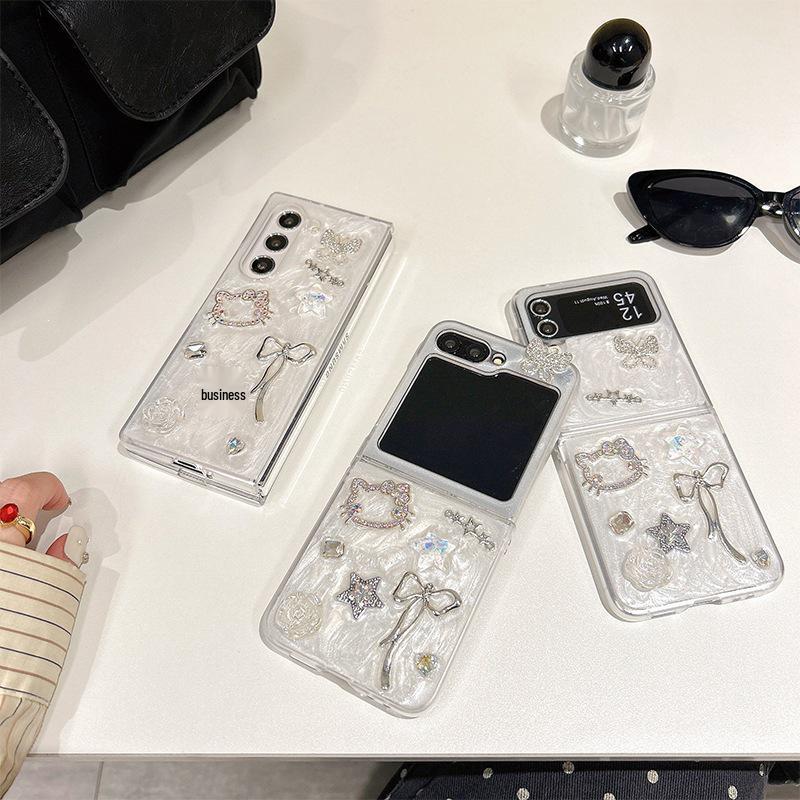 Rhinestone Butterfly & Flower Epoxy Phone Case for Samsung Z Flip8/Z Fold7