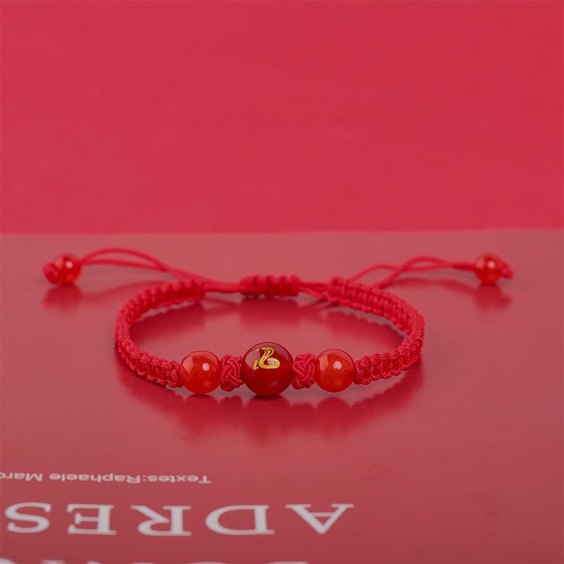 2025 Snake Year Lucky Red Rope Bracelet Zodiac Snake Adjustable Braided Hand Chain Women  Jewelry Xmas  Year Gift