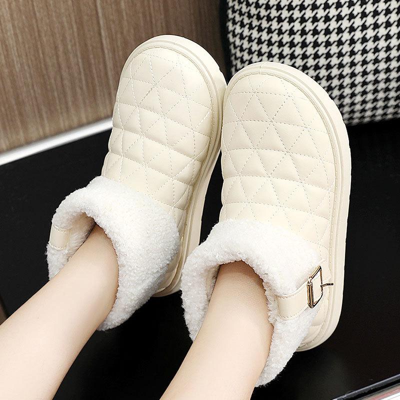BRM885 New Autumn and Winter Korean Version of Snow Boots Casual Women's Velvet Medium Help Solid Color Heightening Cotton Shoes To Keep Warm