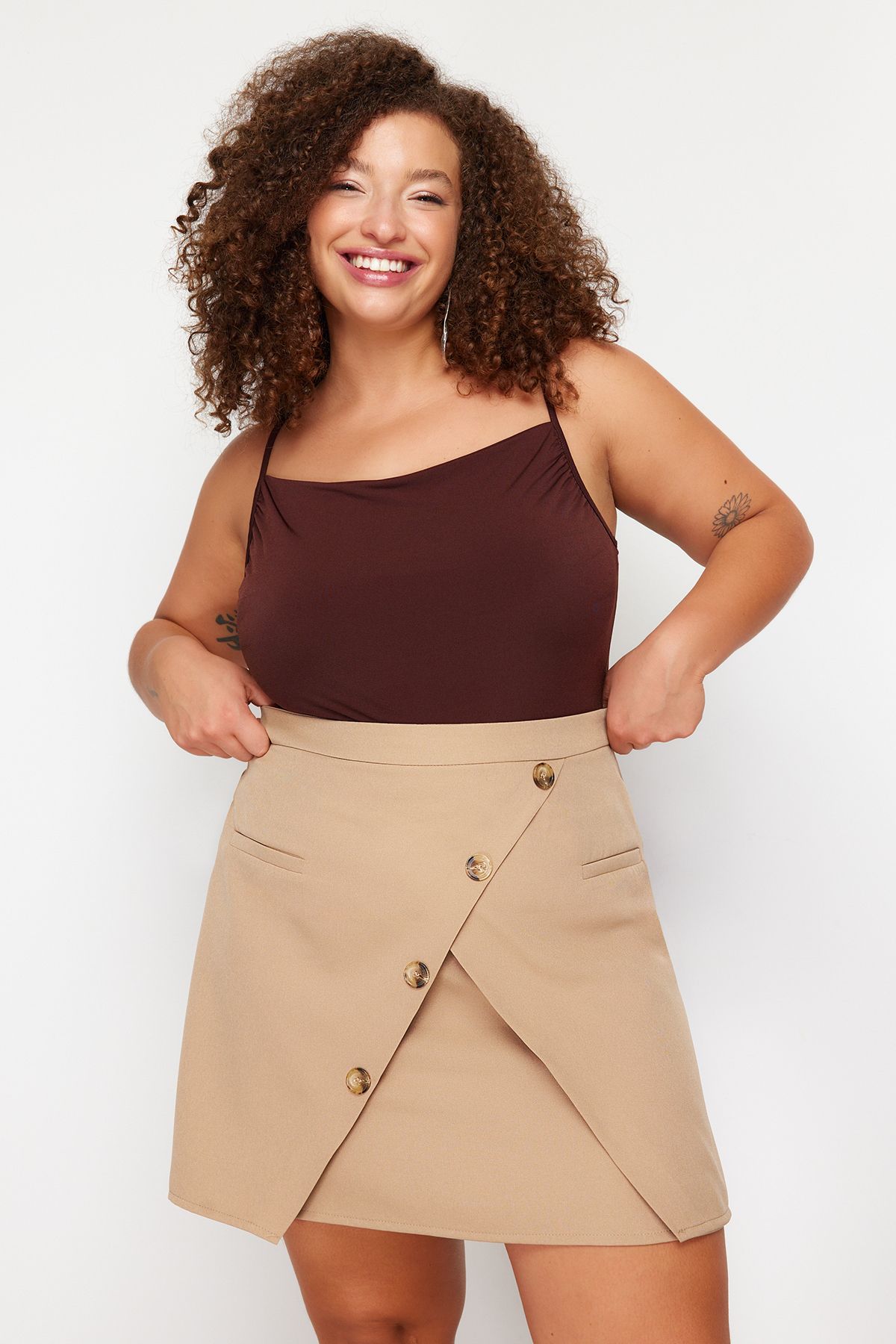 

Women s Style Plus Size Mink Double Breasted Button Detailed Woven Skirt 6XL