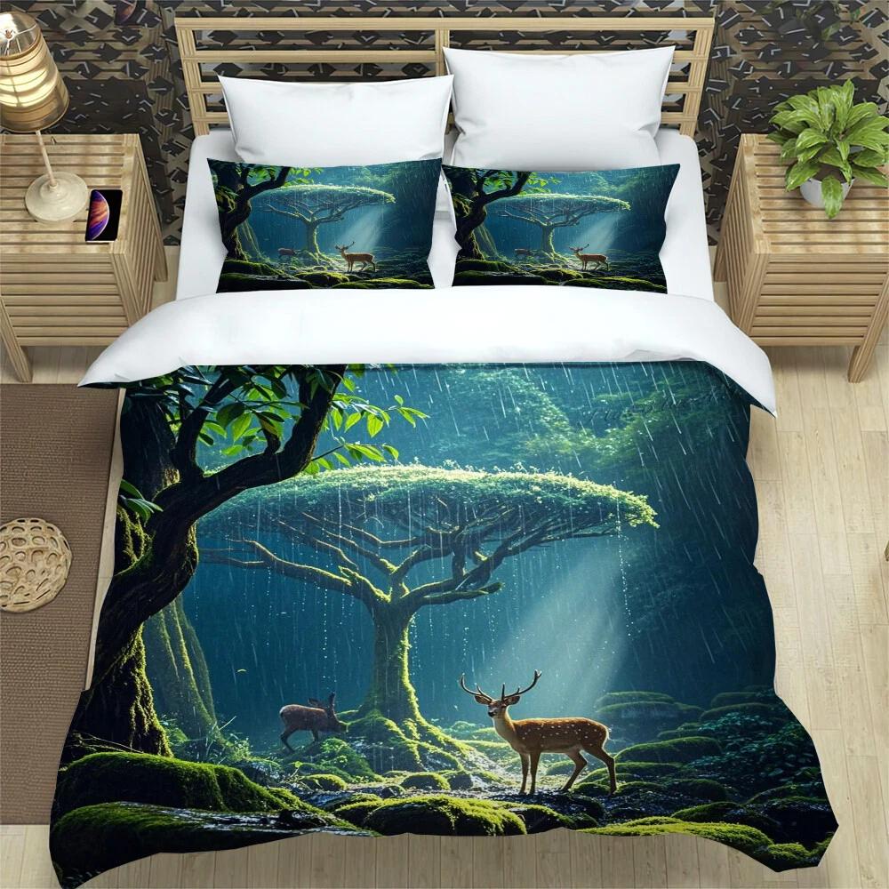 

Deer Amazon Rainforest Bedding Set animal Duvet Cover Modern Bed Cover Home Decor Single Double Queen King Full Size Beds Baby 100x135cm