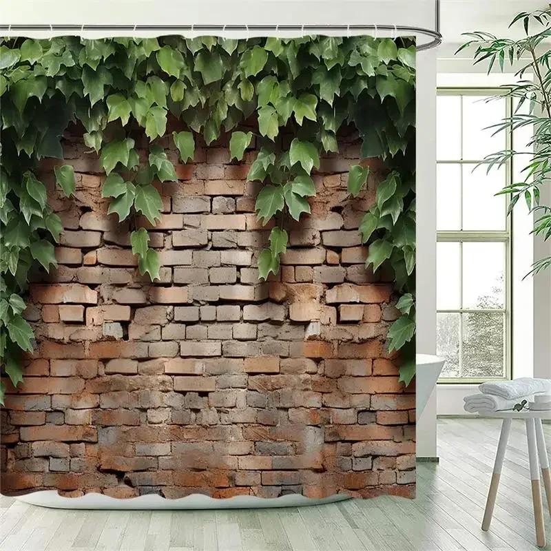 Vine Leaves Shower Curtain Green Plant Leaf Grey Wall Spring Floral Bath Curtains Set Polyester Fabric Bathroom Decor with XT6