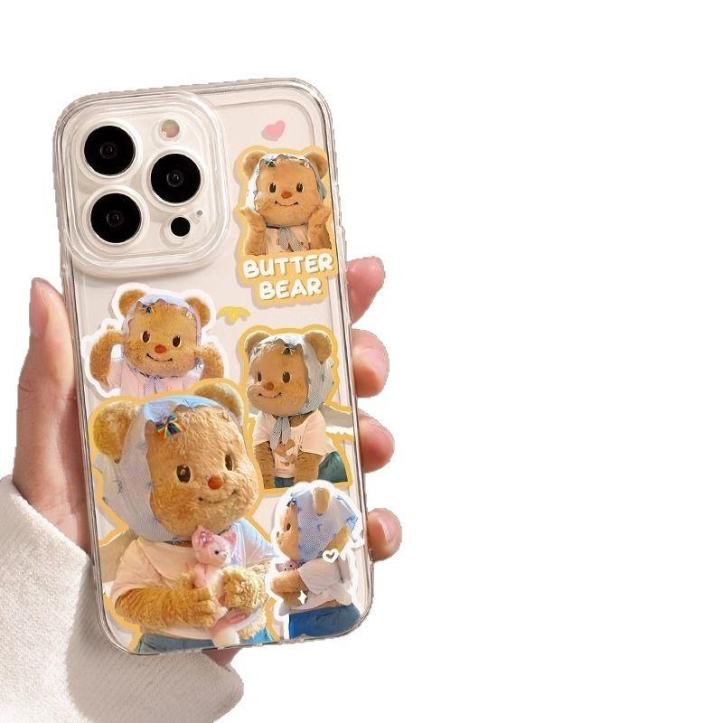 Butter bear apple 17 mobile phone case 17pro transparent 17promax cartoon 16 all-inclusive set tpu anti-drop soft case