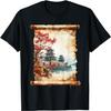 Onsen Art Papyrus Scroll Floral Japanese Castle T-Shirt