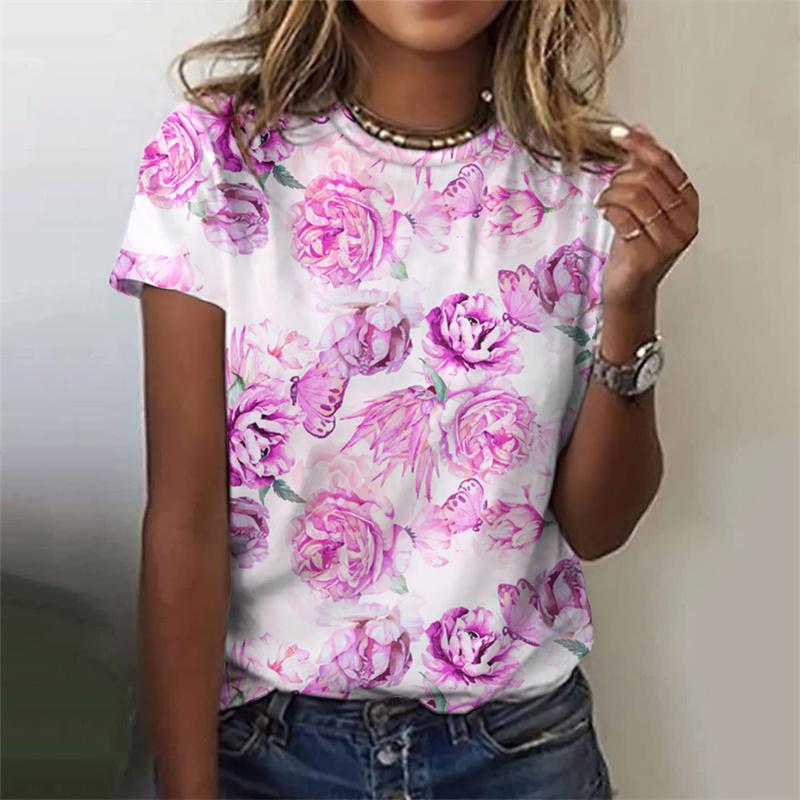 Футболка с 3D-принтом и красочными цветами для женщин — фото 7