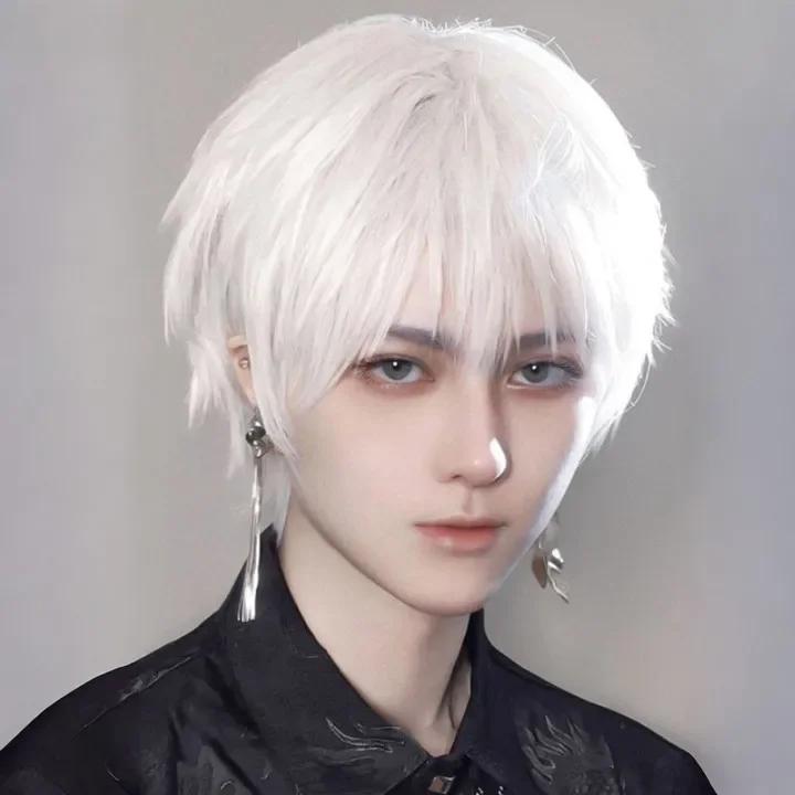 Pink Short Wig for Boy Men Cool Cosplay Blonde Black Wigs Synthetic Wig Heat Resistant Fiber Peruca Cacheada Sintetica