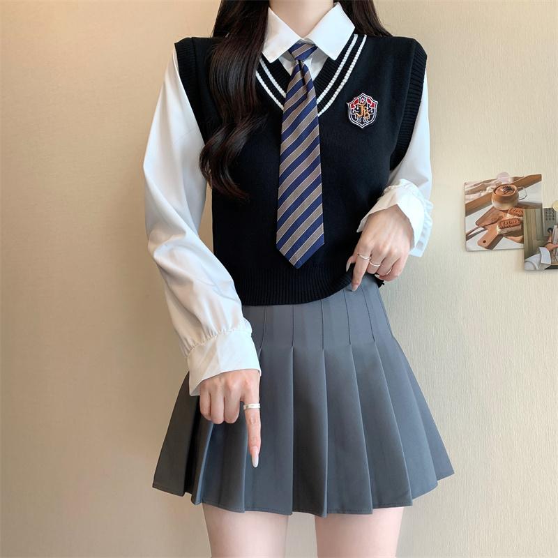 y2k Shirt Women Preppy Style Contrast Color Lapel Collar Long Sleeve Top with Tie 2000s Aesthetic Clothing Streetwear