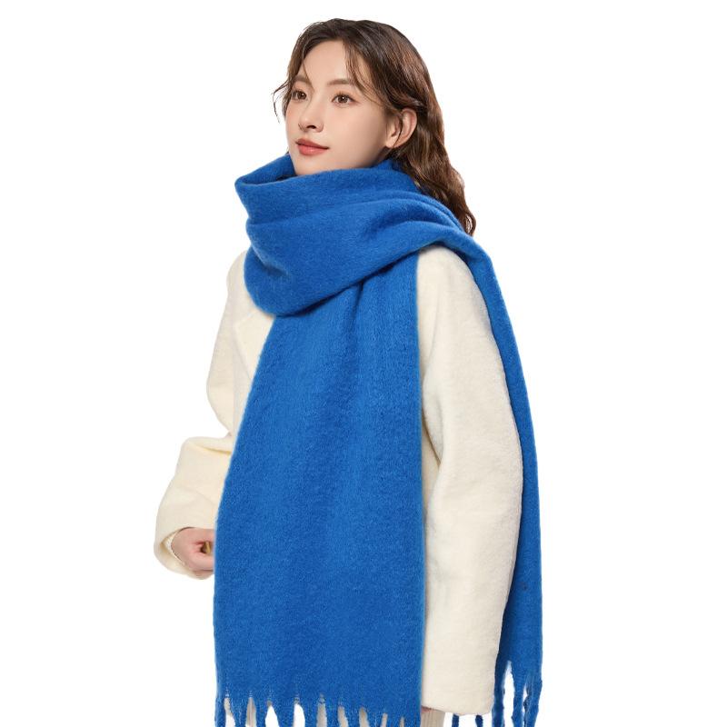Winter New Mohair Women Scarf Girls Female Warm Thickened Solid Long Scarves Soft Coarse Braid Tassel Shawl Retro Wrap Shawls