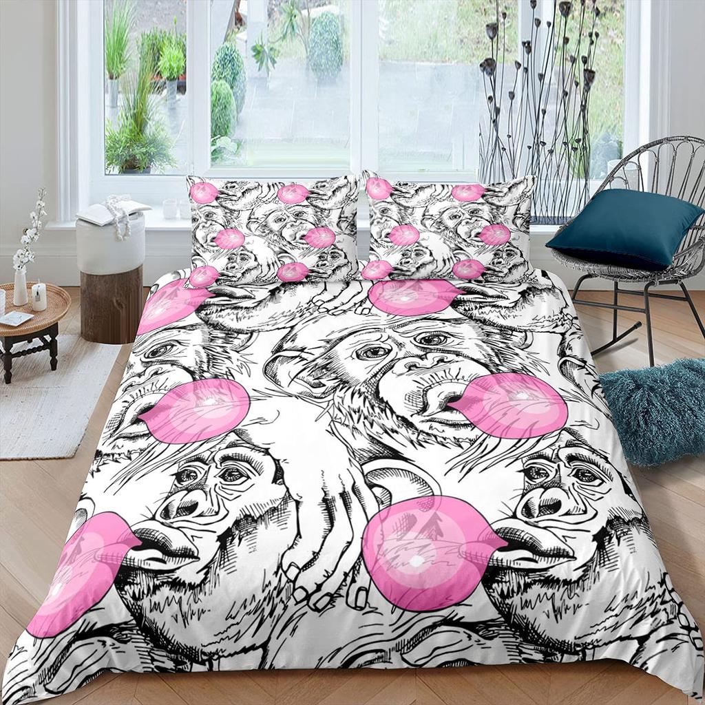 Comforter Orangutan Cute Monkey Bedding Set Palm Leaves Tropical Botanical Primitive Animal Comforter/