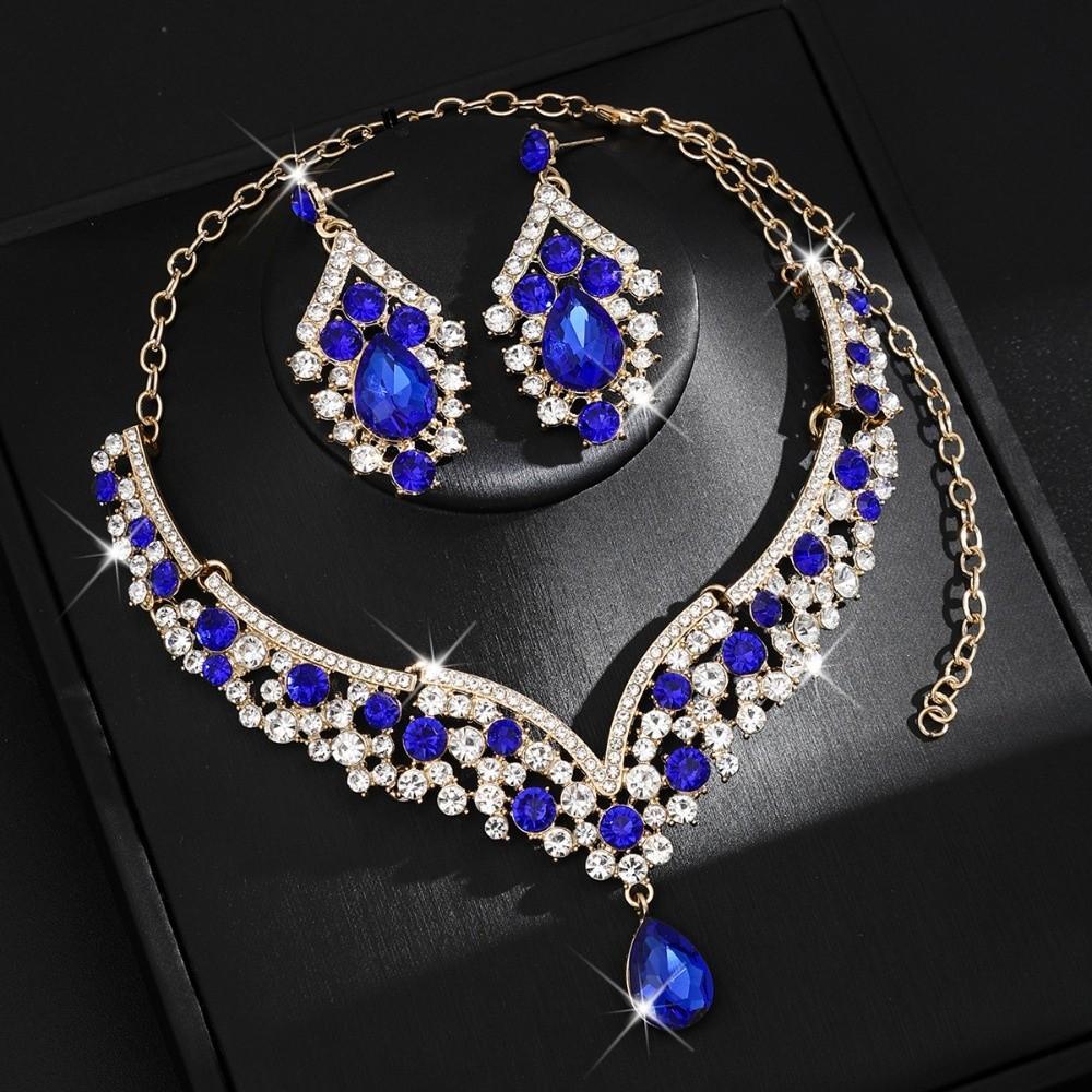 2Pcs/set Elegant Bridal Necklaces Earrings Shining Necklace Earrings Set  Wedding