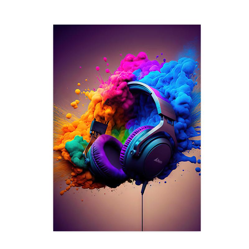 

Вуличний поп-арт Веселі тварини Мавпи в навушниках Плакати Принти Ігрові ручки Картини на полотні для домашнього декору 70X120cm No Frame