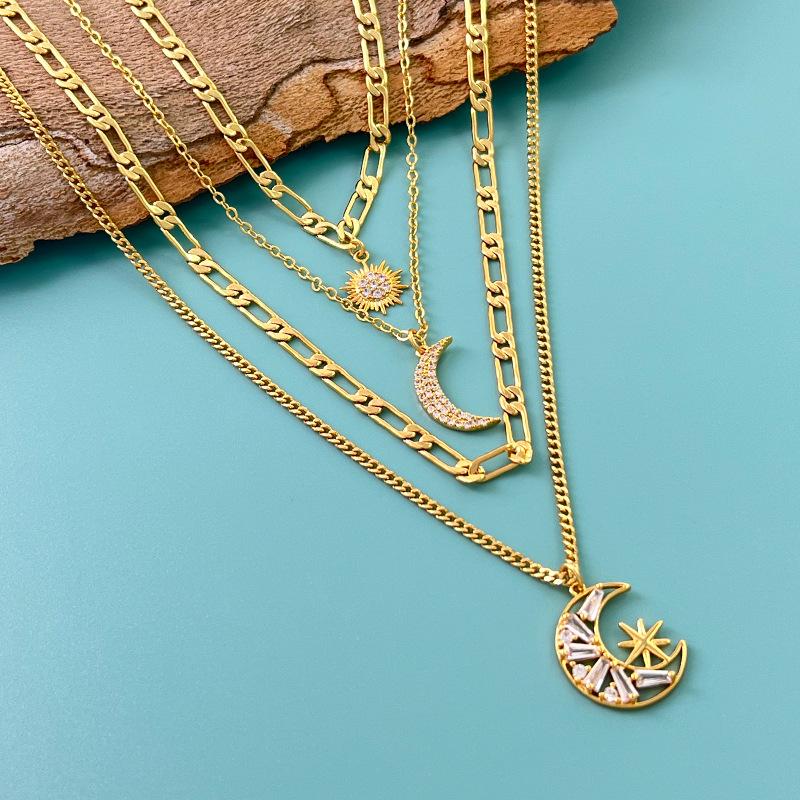 

Четырехслойное ожерелье из меди с золотым покрытием в виде звезды и луны - эффектное украшение в европейском и американском стиле