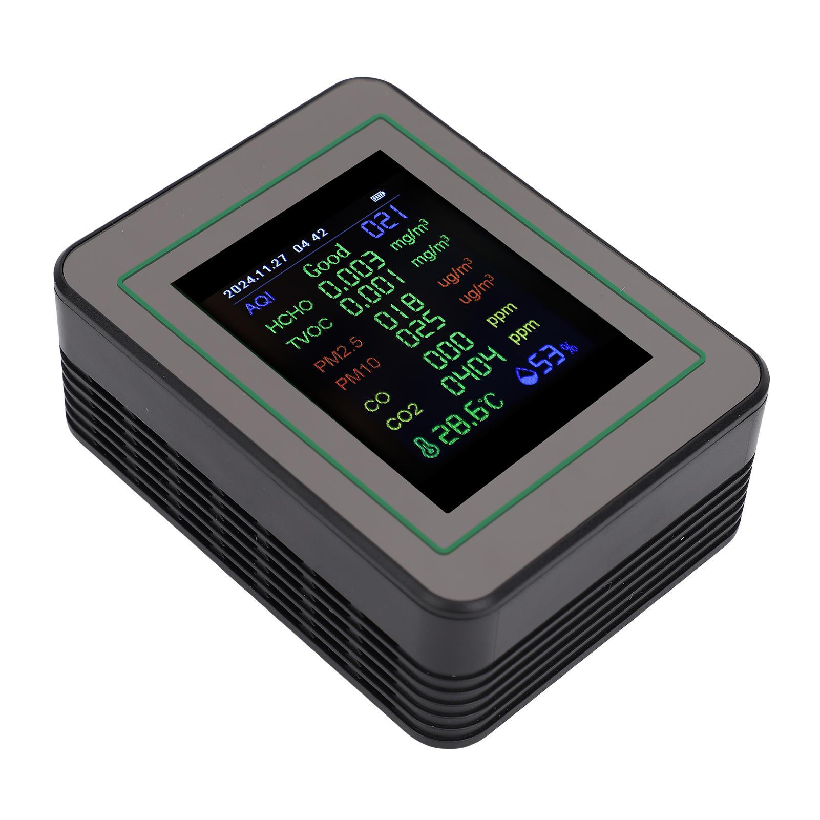 

Монитор качества воздуха 12 в 1 с 2,8-дюймовым цветным экраном, обнаруживает HCHO, TVOC, PM2.5, PM10, CO, CO₂, температуру и MT14 Black 12-in-1