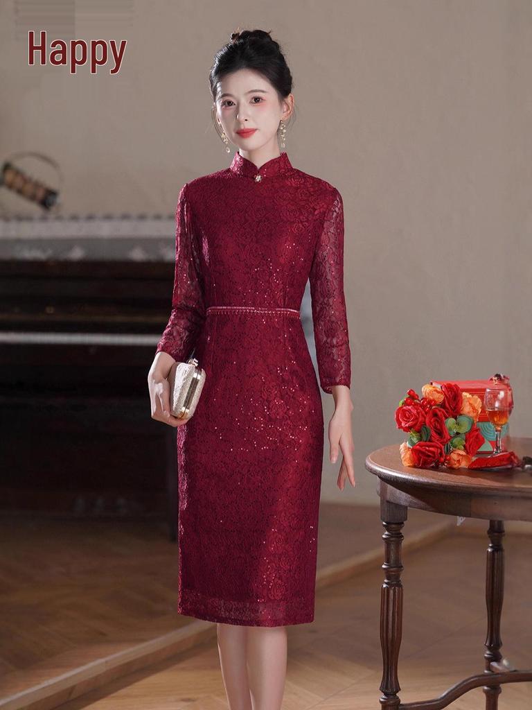 2025 High-End Mother's Wedding Banquet Dress: Fashionable Toasting Gown and Modified Cheongsam