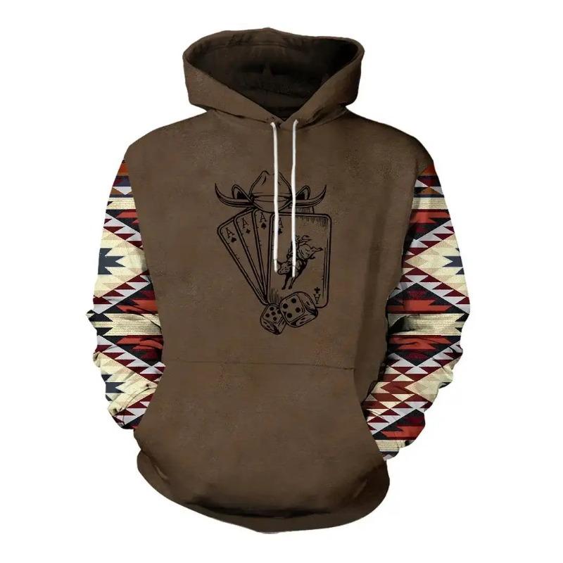 Pánská jarní a podzimní módní trendy mikina s 3D potiskem pokeru, retro high street hip hopová ležérní pohodlná mikina