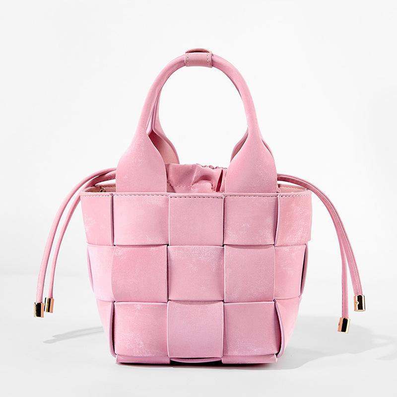 JMG Bags Chinese Stijl Emmer Tas Handgeweven Mand Tas Dames Mini Crossbody Tas Draagbaar roze