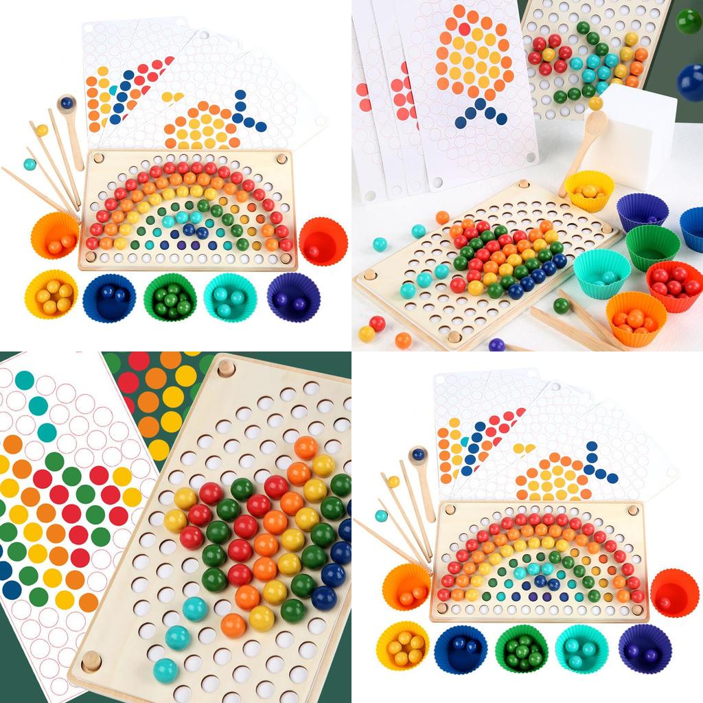 Rainbow Clip Beads Family Interactive Wooden Puzzle Toy For Early Learning