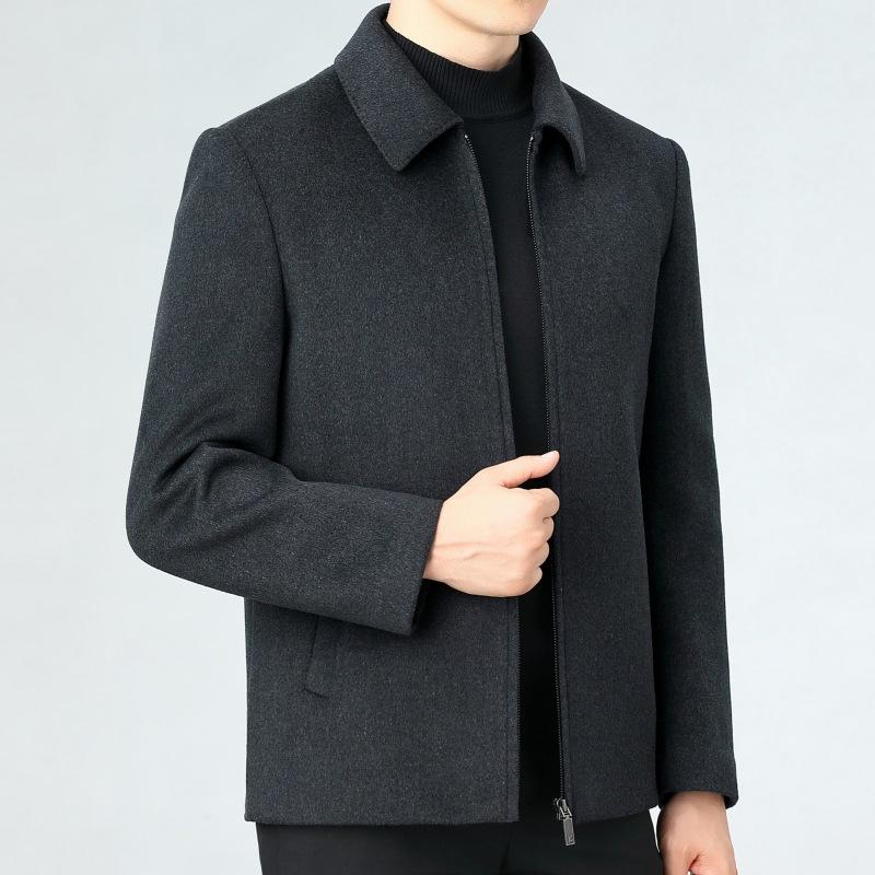 

Мужское двухстороннее кашемировое пальто, толстая шерстяная куртка с лацканами для мужчин среднего и пожилого возраста, мужское короткое шерстяное пальто 195