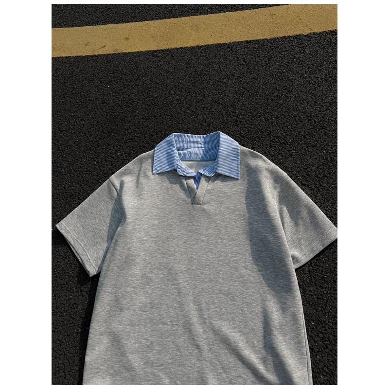 Men's Layered Polo Shirt - Casual Fake Two-Piece Short Sleeve Top