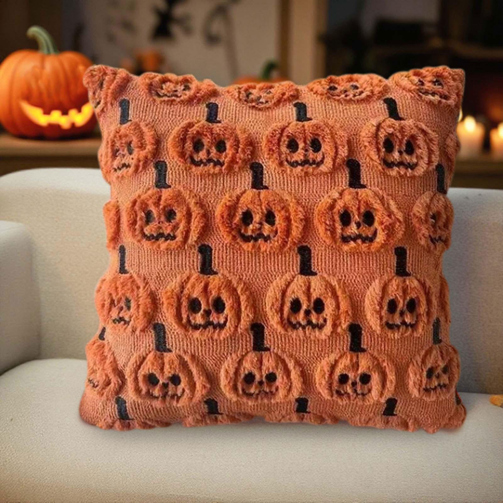 

Halloween Pumpkin Plush Pillow Covers Soft Halloween Decor For Sofa Couch Bed Living Room Square Throw Pillow Cases 45X45cm One Size оранжевый