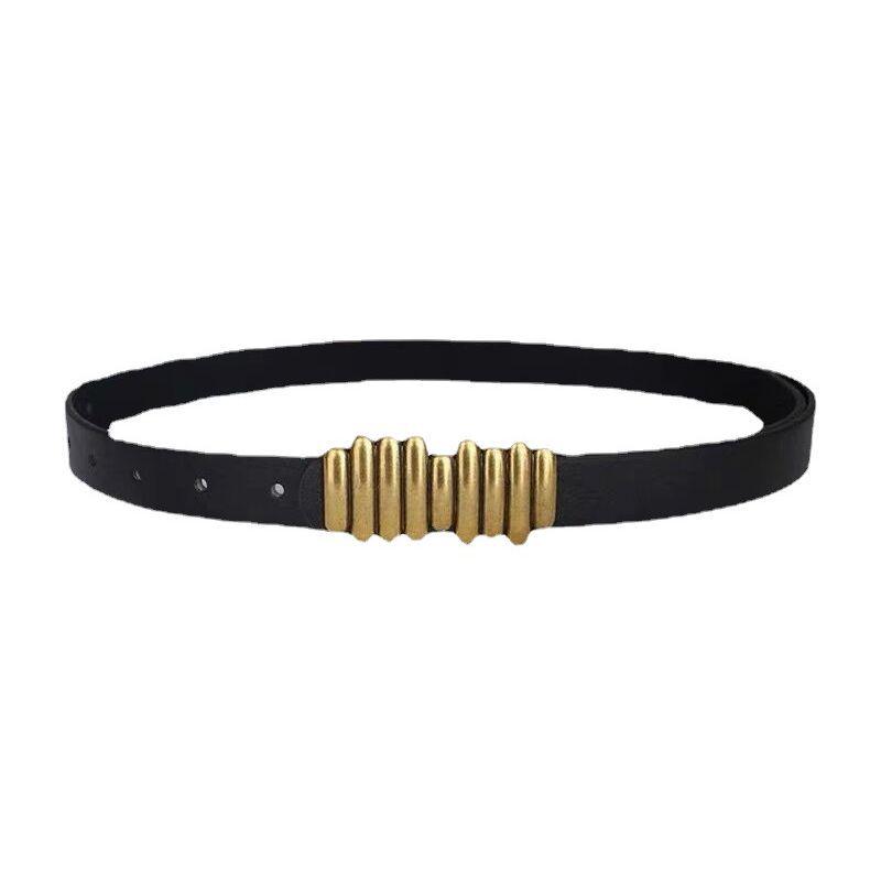 Retro Fashion Black Leather Belt for Women - Versatile Summer European and American Style, Perfect for Shirts and Coats