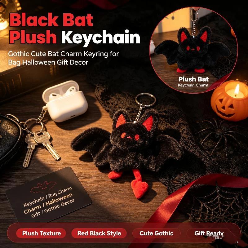Fluffy Plush Bat Keychain Soft Black Stuffed Pendant Lovely Halloween Gift for Bag Decor