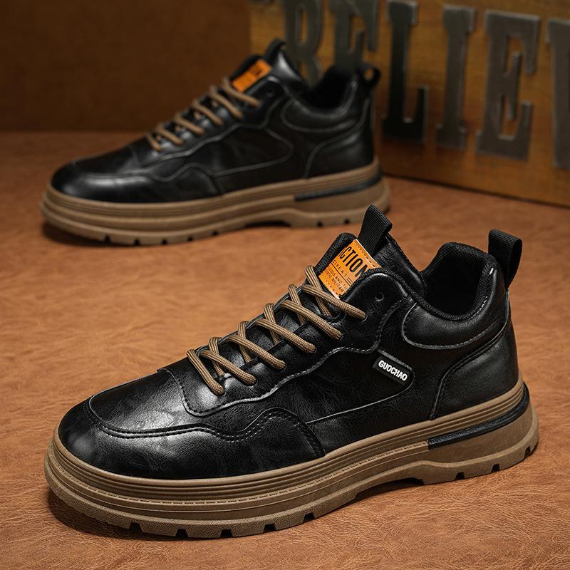 Spring Men's Shoes New Breathable Chef Shoes Men's Trend Versatile Platform Sports Casual Leather Shoes Board Shoes Trendy Shoes