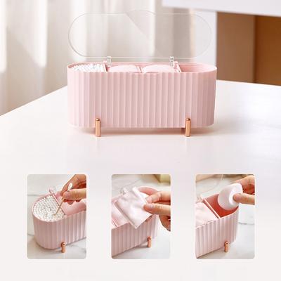 Organizador de Maquillaje a Prueba de Polvo Caja de Almacenamiento de Cosméticos para Escritorio Soporte para Discos de Algodón Bastoncillos Huevo de Belleza Organizador de Joyas para Baño