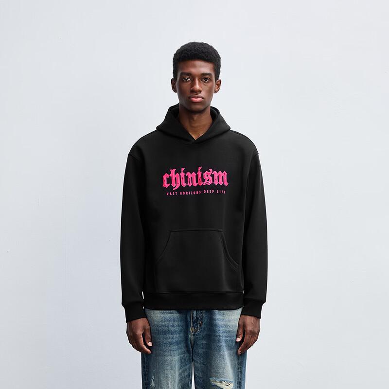 CHINISM Men s Engraved Print Hooded Sweatshirt L
