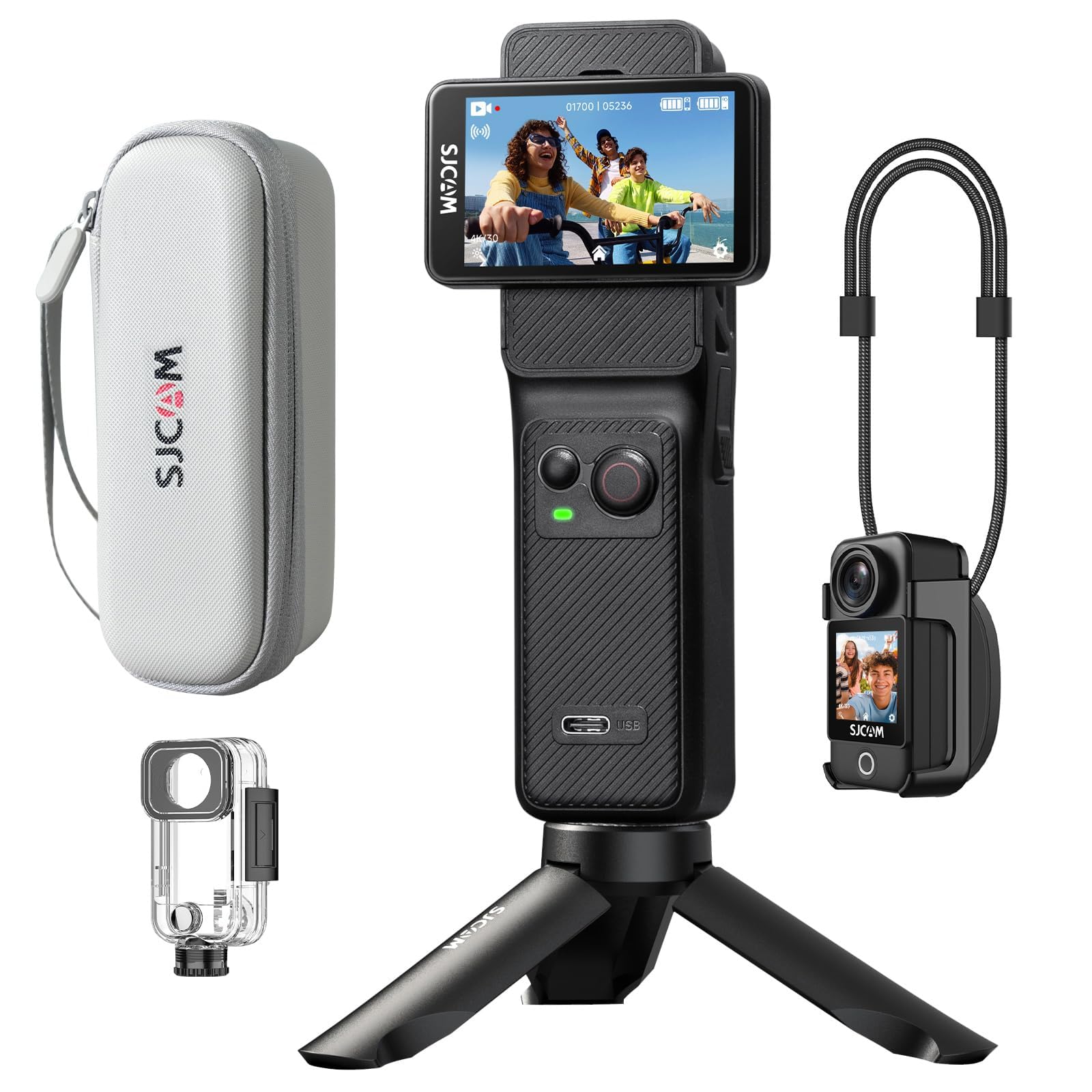 SJCAM C400 Caméra de Blogging Caméra d'Action 4K Enregistrement Continu 7 Heures Stabilisation d'Image Écran Tactile Corps Étanche 30m Caméra Corporelle YouTube Live noir