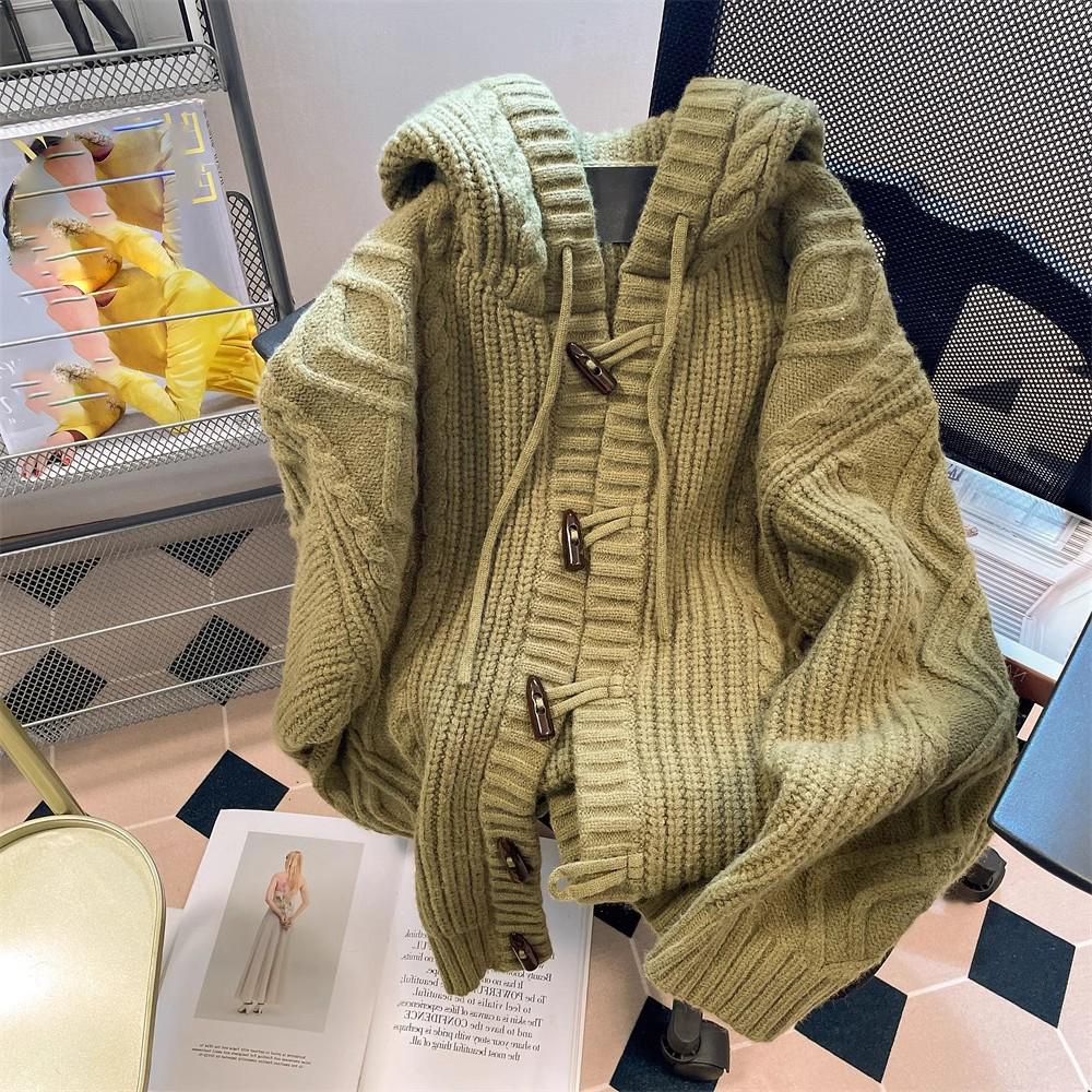 

Осенние женские кардиганы с капюшоном Женские Чистый Винтаж Нежные Мягкие Повседневная Уличная одежда Студенческие Молодежные Простые Свитера Корейский стиль XL зелёный