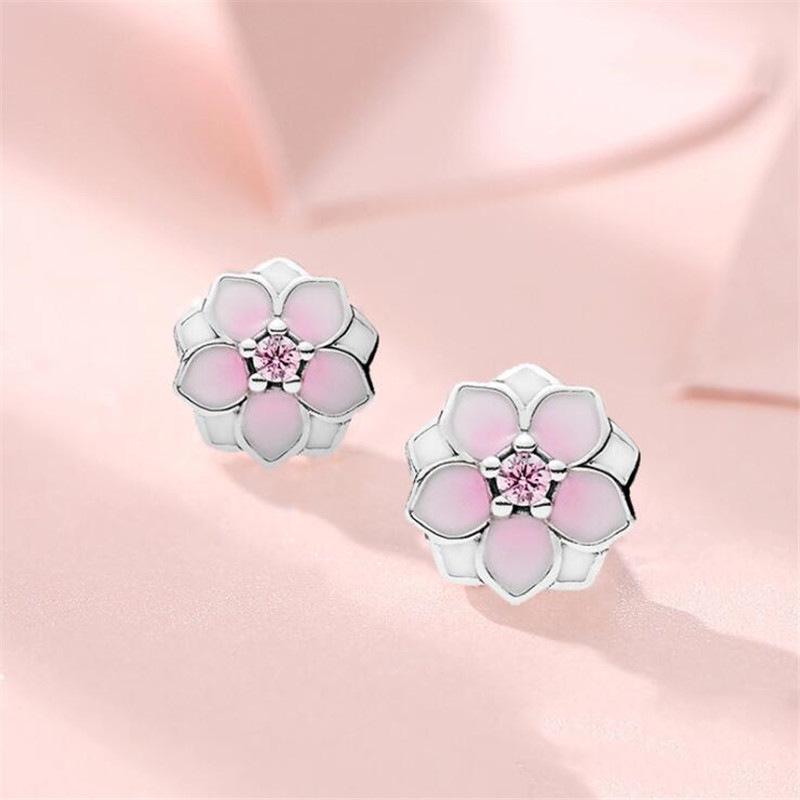Elegant Pink Floral Diamond-Studded Valentine's Earrings