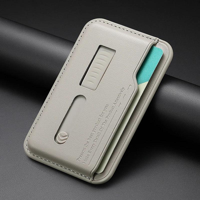 Hidden Strap Magnetic Leather Wallet Card Holder Case for Magsafe IPhone 14 13 15 17 16 12 Pro Max Plus I16 Mac Safe Stand Cover