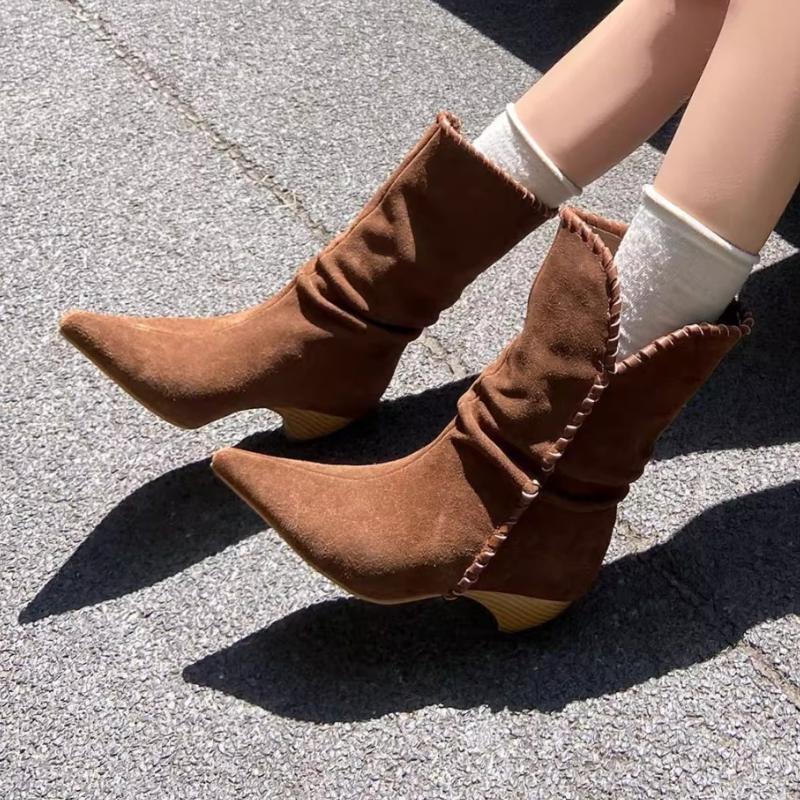 Suede Ankle Boots Women Pointed Toe High Heels Shoes Elegant 2025 Trend  New Retro Boots Winter Dress Party Pumps Botas