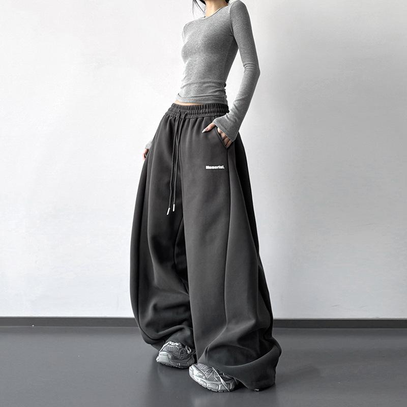 

2025 Women s Autumn/Winter Loose Fit Wide-Leg Sports Pants Ash Gray