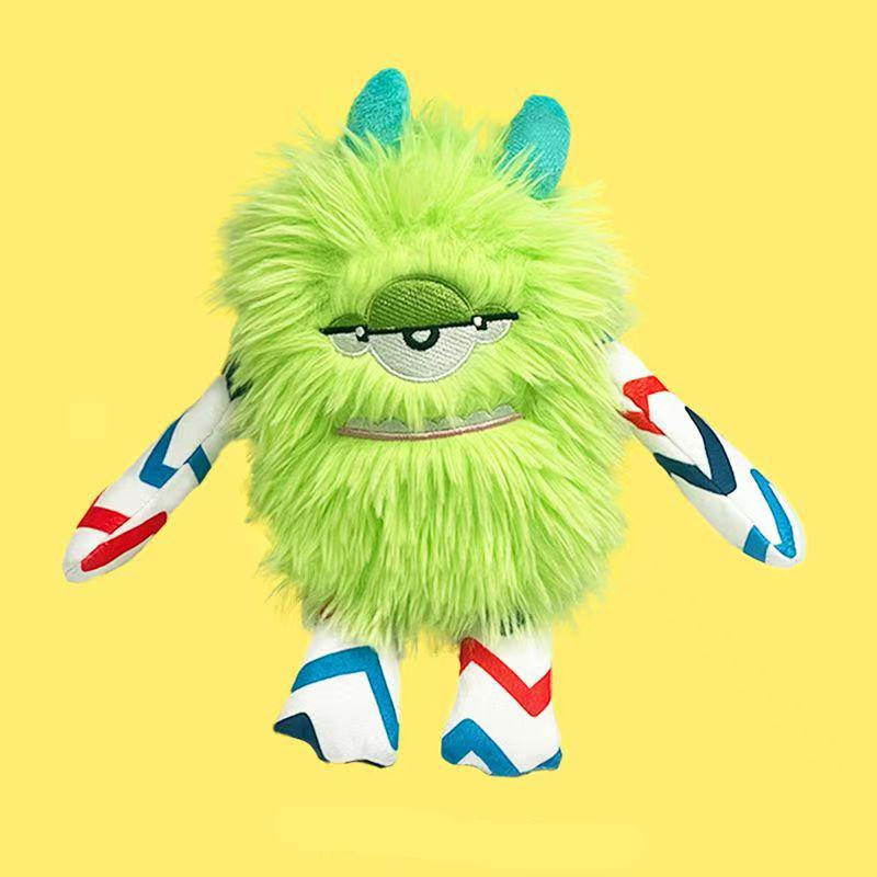 

2025 Новая плюшевая игрушка для питомца, милый мультяшный монстр с большими глазами, голосовое взаимодействие, защита от разрушения дома, идеальный подарок для собак M зелёный