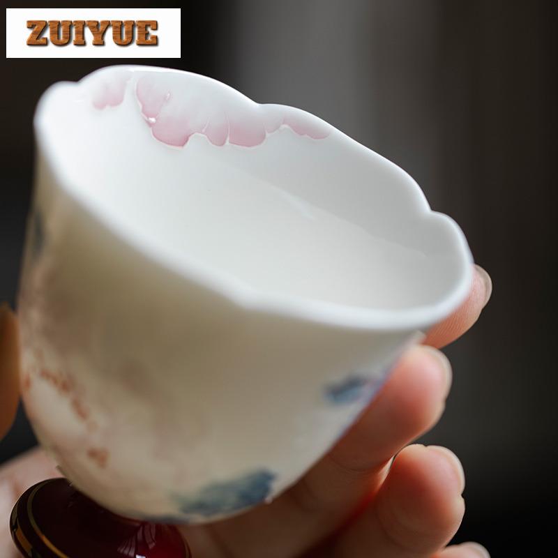 75ml Handgefertigte Blume Mund Große Meister Tasse Handgezeichnet Gestapelte Pfingstrose Teetasse High-End Vergoldete Teetasse Kung Fu Tee Zubehör