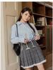 Korean Plaid Bow Smocked Midi Skirt - Plus Size High Waist Slimming Pleated Skirt