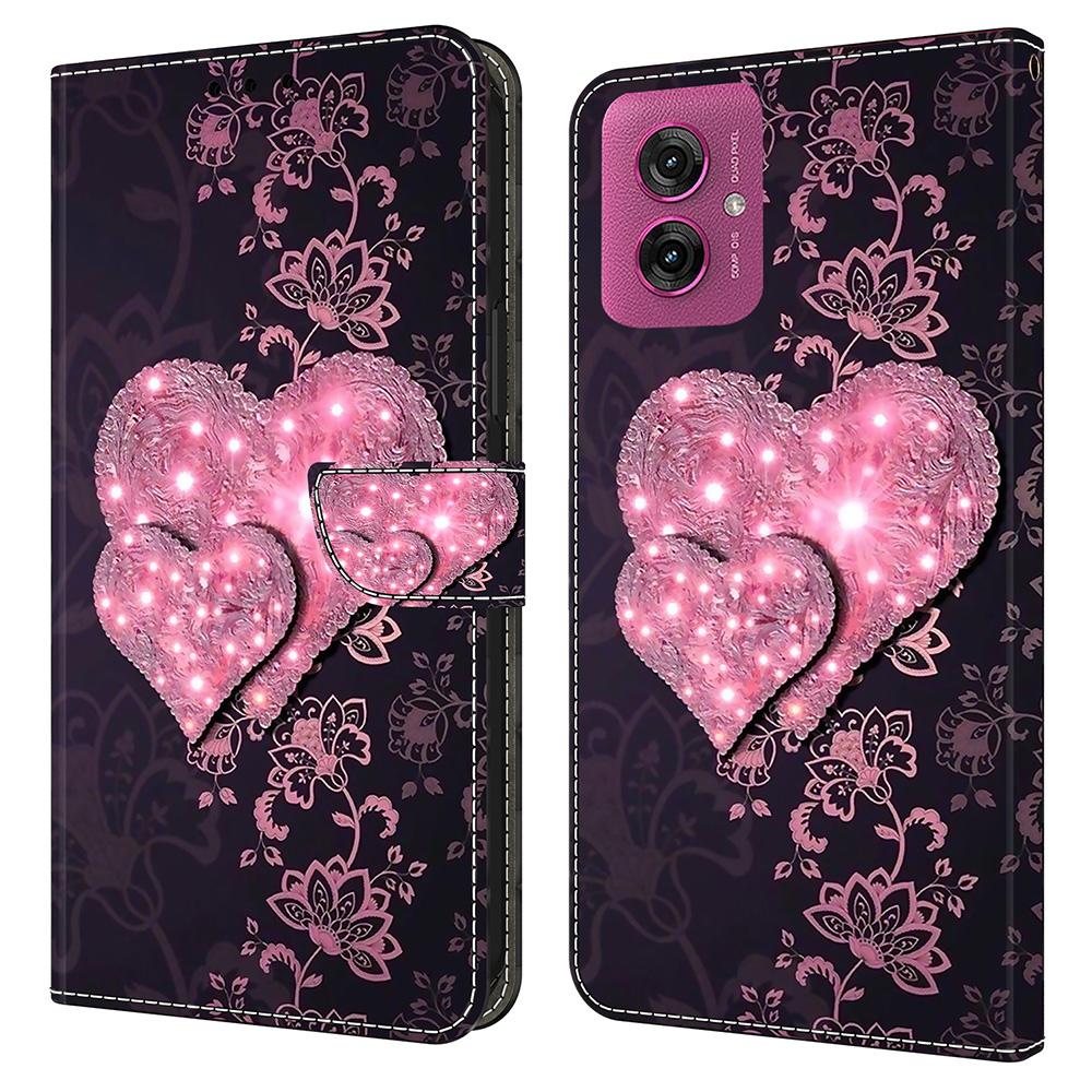 

Чехол для Motorola Moto G55 5G 3D узор Кожаный кошелек Чехол для телефона с подставкой Lace Hearts