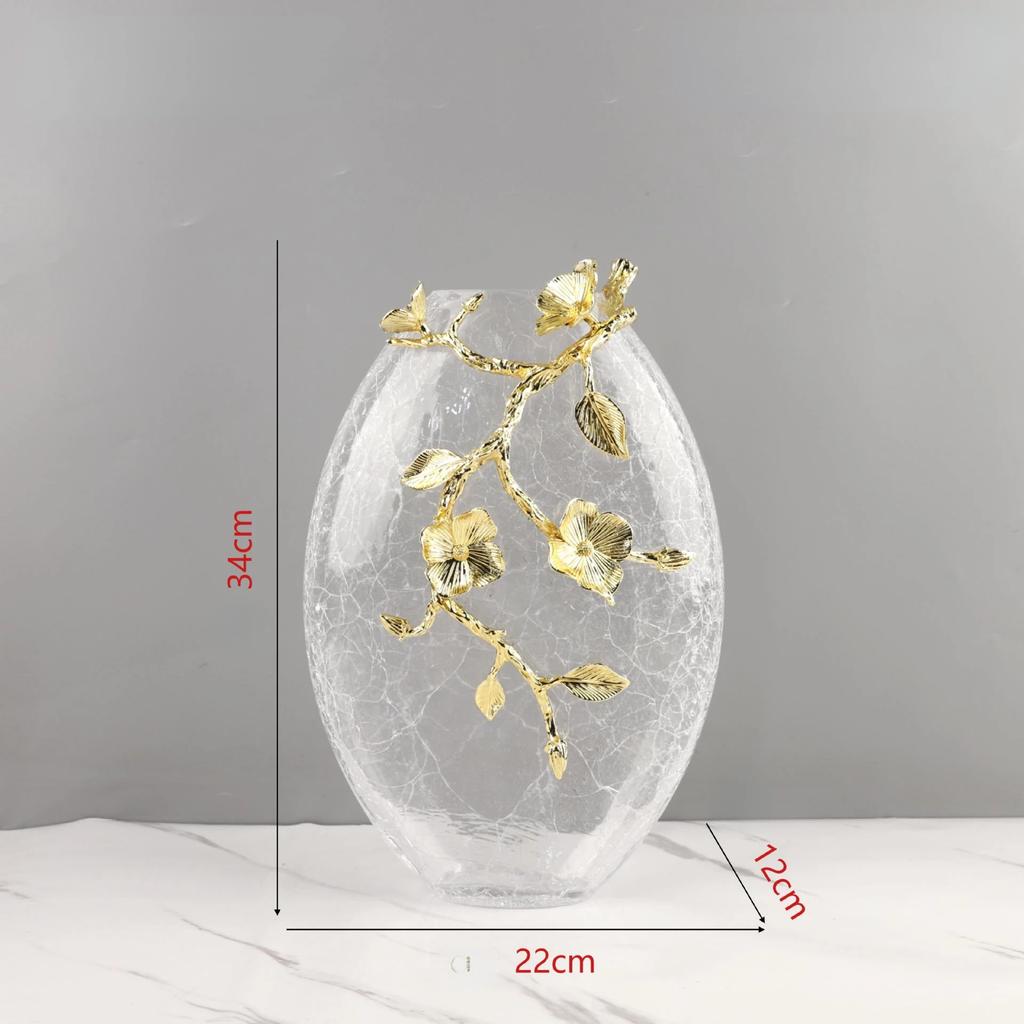 Glass Vase Crack Round Glass Vase Golden Embossed Flower Hydroponic Accessories Terrarium Home Decoration Accessories